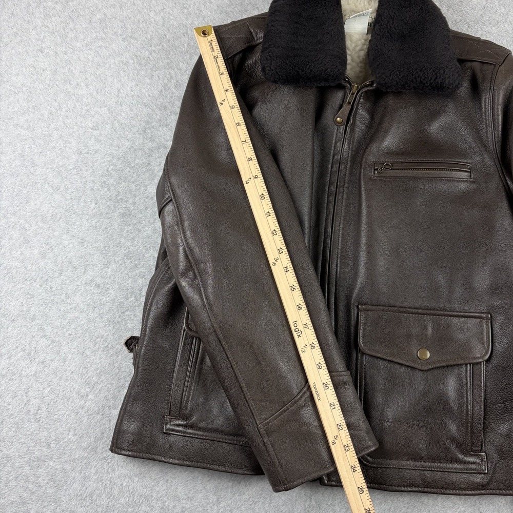 Vtg LL Bean Jacket Mens Medium Brown Leather Sherpa Pile Lined Bomber 90s USA - Picture 14 of 14